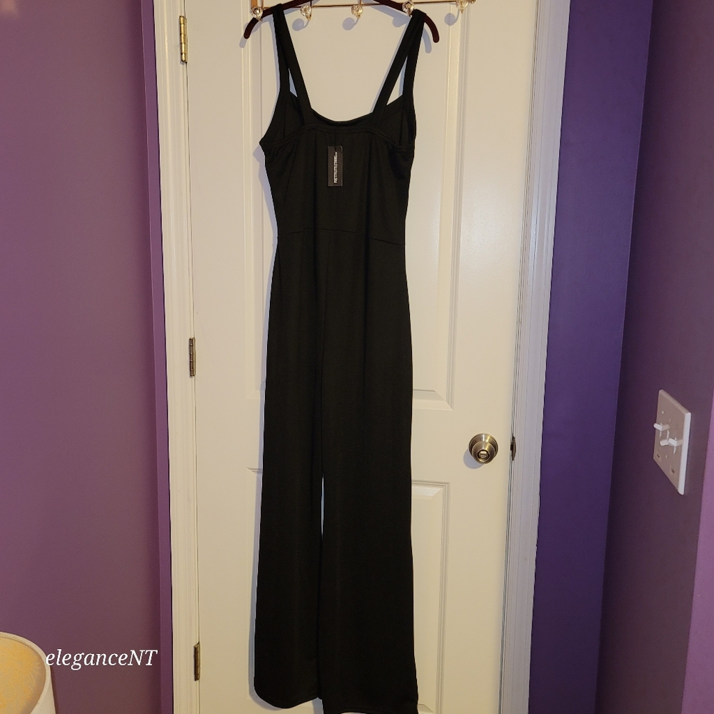 Pretty Little Thing Black Sleeveless Crepe Seam detail jumpsuit  Sz: 14  NWT - Picture 3 of 7